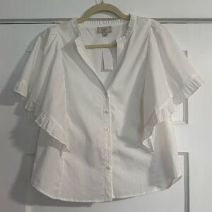 Loft Ruffle White Blouse - Size Small